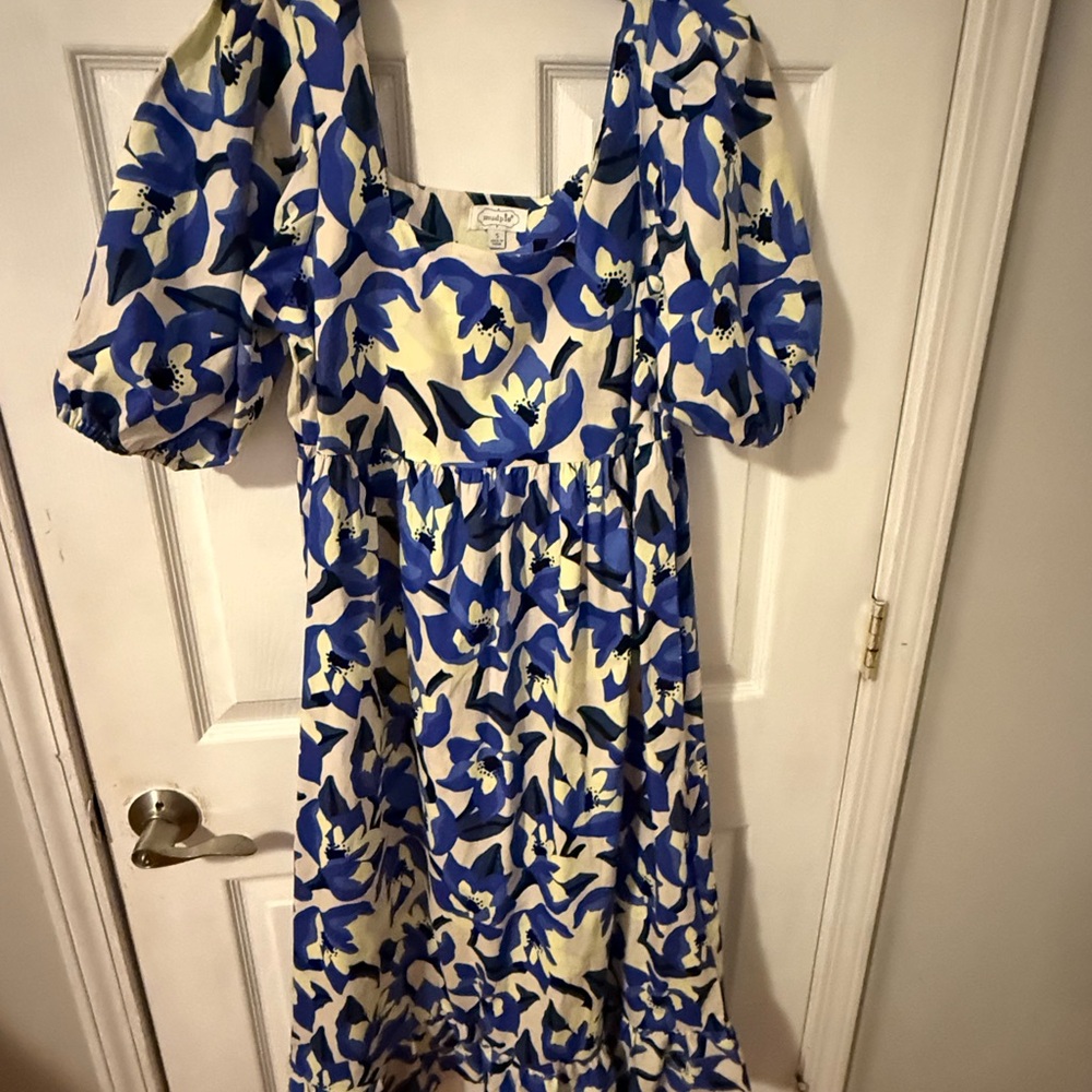 Mud Pie Blue and Cream Floral Midi Dress